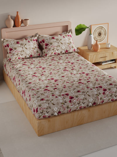 Bamboo Micro King Bedsheet With 2 Pillow Covers <small> (floral-cream/pink)</small>
