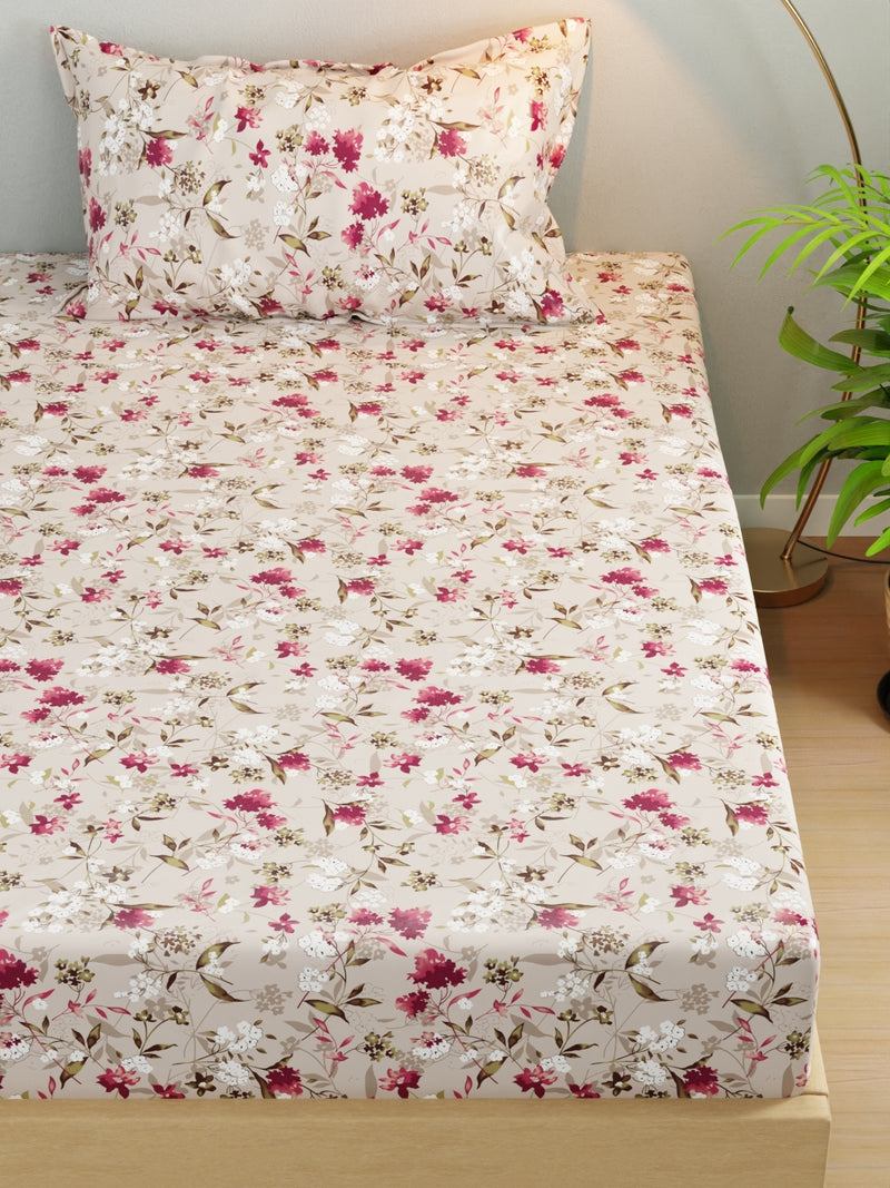 Extra Smooth Micro Single Bedsheet With 1 Pillow Cover <small> (floral-cream/pink)</small>
