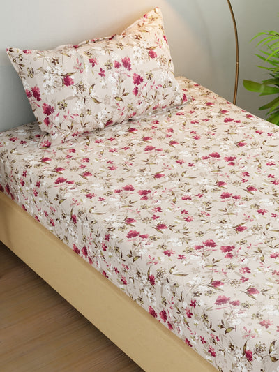 Extra Smooth Micro Single Bedsheet With 1 Pillow Cover <small> (floral-cream/pink)</small>