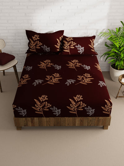 Extra Smooth Micro Double Bedsheet With 2 Pillow Covers <small> (floral-dk.brown)</small>
