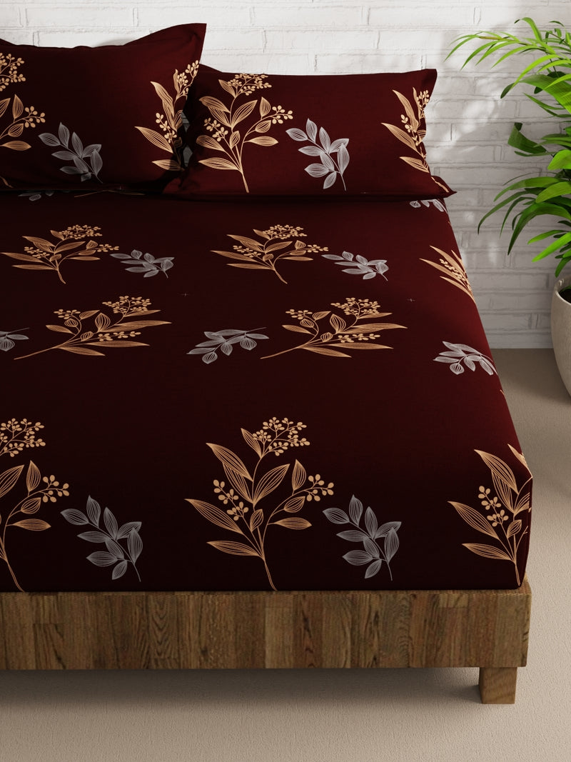 Extra Smooth Micro Double Bedsheet With 2 Pillow Covers <small> (floral-dk.brown)</small>