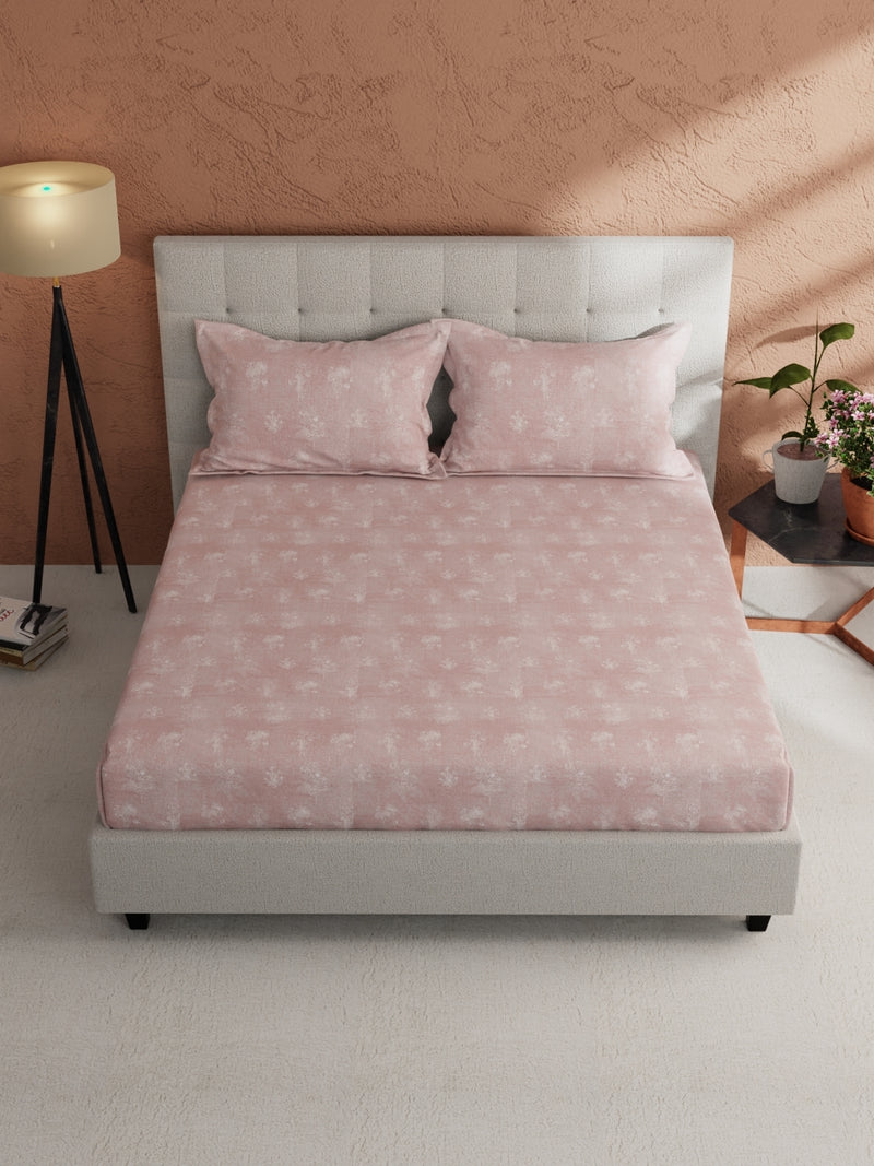 Soft 100% Natural Cotton, King Size Double Bedsheet With 2 Pillow Covers <small> (floral-dustyrose)</small>