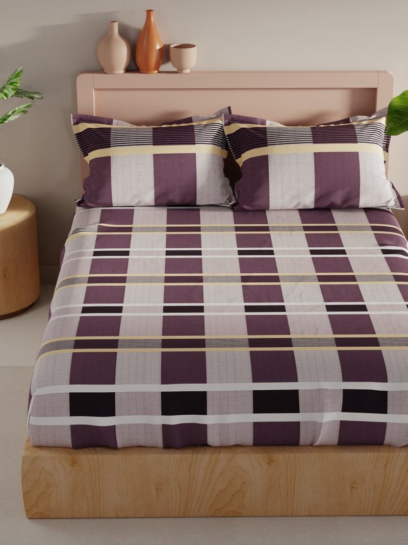 Bamboo Micro King Bedsheet With 2 Pillow Covers <small> (checks-plum/grey)</small>