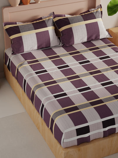 Bamboo Micro King Bedsheet With 2 Pillow Covers <small> (checks-plum/grey)</small>