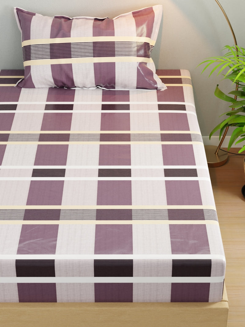 Extra Smooth Micro Single Bedsheet With 1 Pillow Cover <small> (checks-plum/grey)</small>