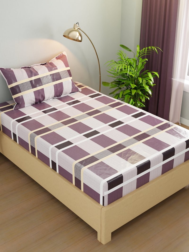 Extra Smooth Micro Single Bedsheet With 1 Pillow Cover <small> (checks-plum/grey)</small>