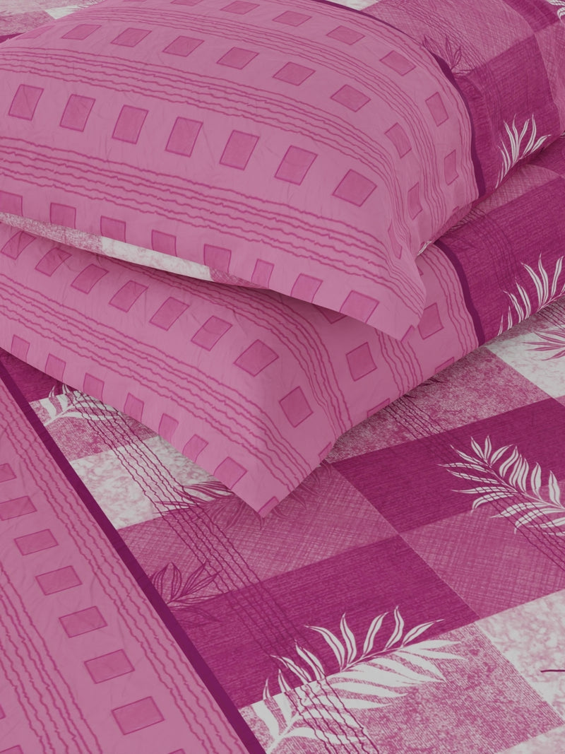 Soft 100% Natural Cotton, King Size Double Bedsheet With 2 Pillow Covers <small> (checks-dk.purple)</small>