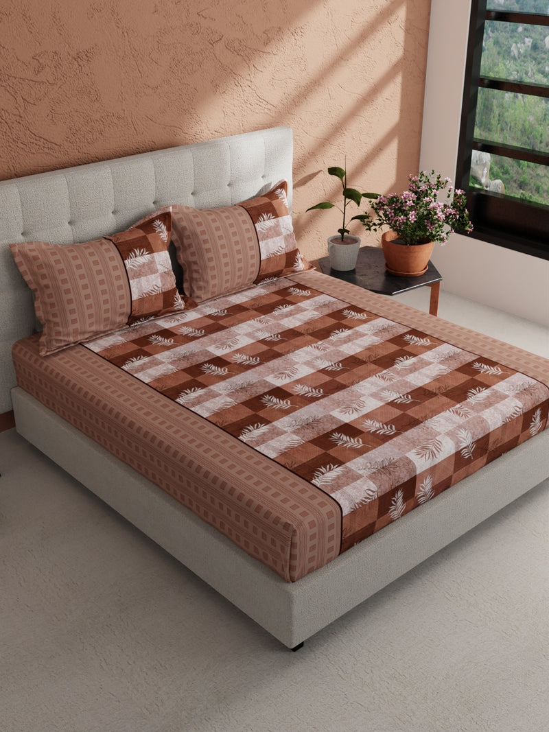 Soft 100% Natural Cotton, King Size Double Bedsheet With 2 Pillow Covers <small> (checks-brown)</small>