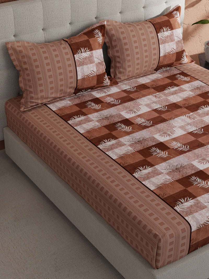 Soft 100% Natural Cotton, King Size Double Bedsheet With 2 Pillow Covers <small> (checks-brown)</small>