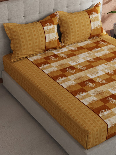 Soft 100% Natural Cotton, King Size Double Bedsheet With 2 Pillow Covers <small> (checks-yellow)</small>