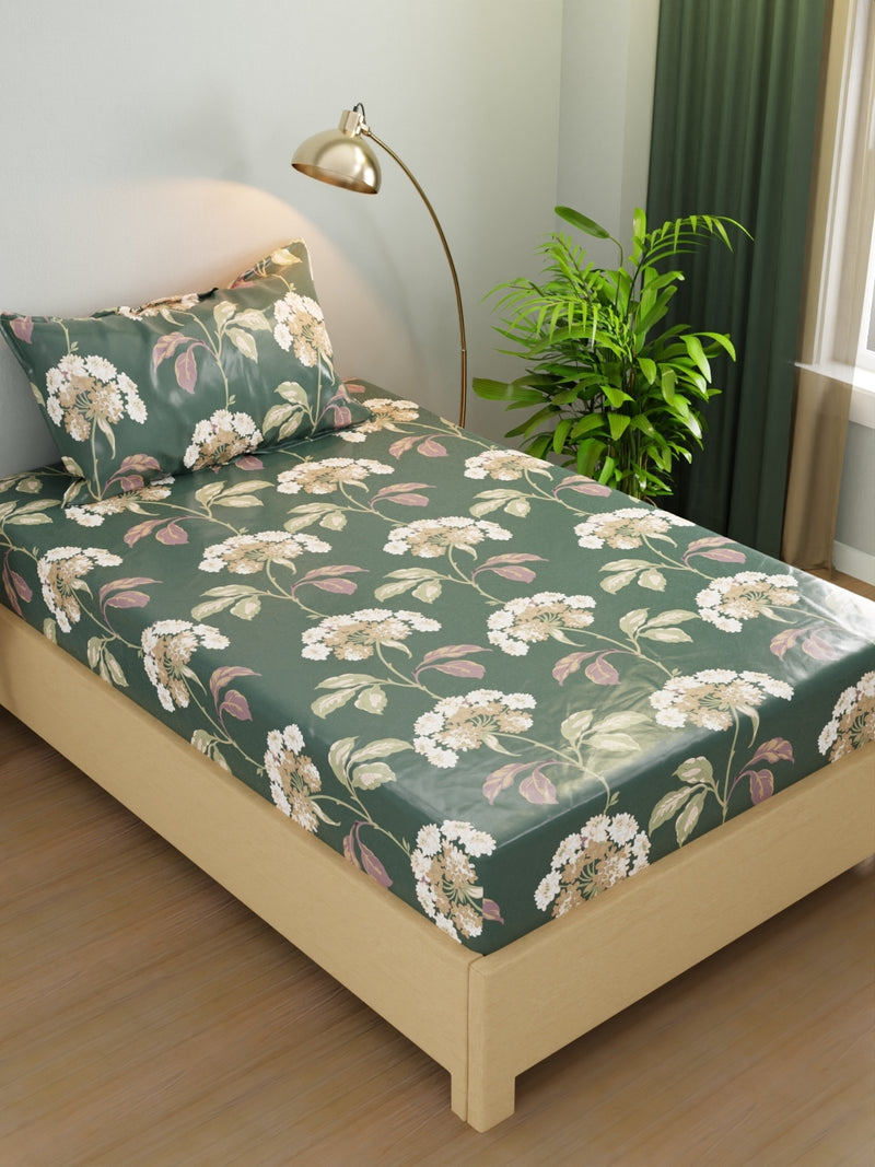 Extra Smooth Micro Single Bedsheet With 1 Pillow Cover <small> (floral-forestgreen)</small>