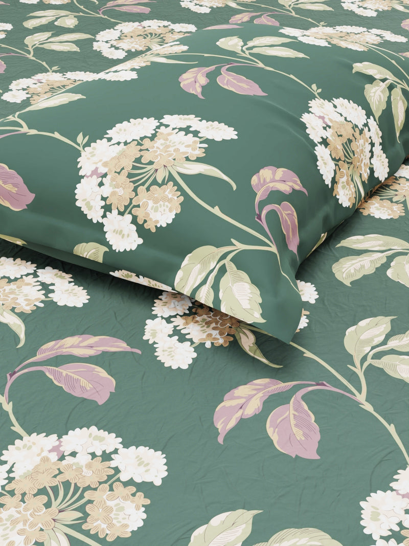 Extra Smooth Micro Single Bedsheet With 1 Pillow Cover <small> (floral-forestgreen)</small>