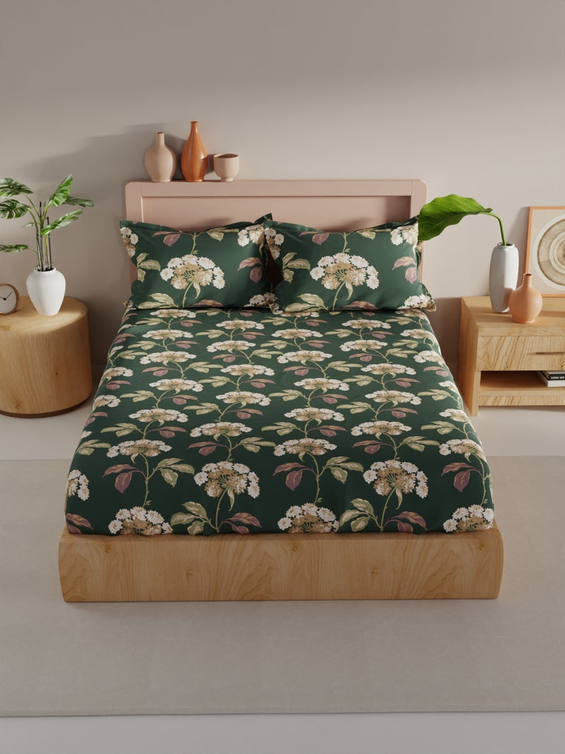 Bamboo Micro King Bedsheet With 2 Pillow Covers <small> (floral-forestgreen)</small>