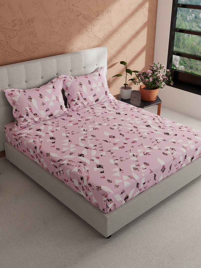 Soft 100% Natural Cotton, King Size Double Bedsheet With 2 Pillow Covers <small> (geometric-lilac)</small>