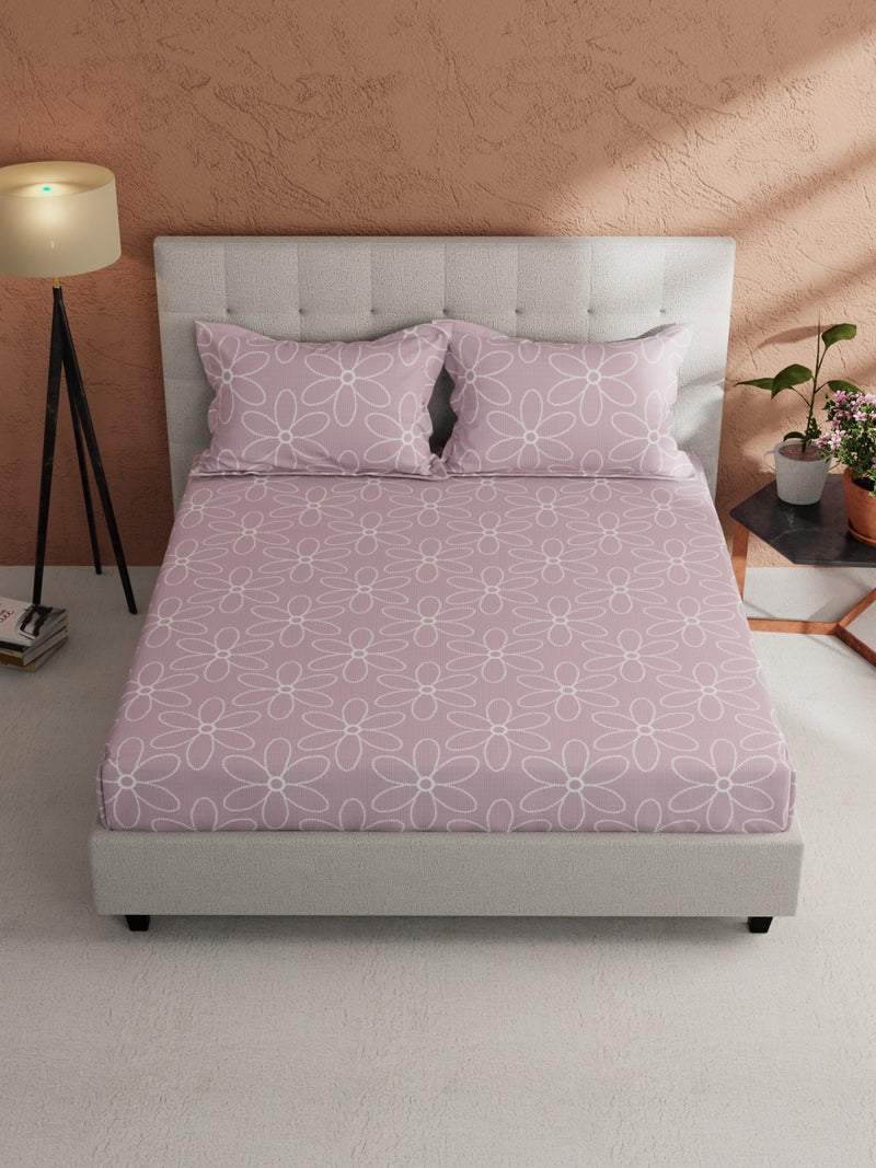 Soft 100% Natural Cotton, King Size Double Bedsheet With 2 Pillow Covers <small> (floral-lilac)</small>