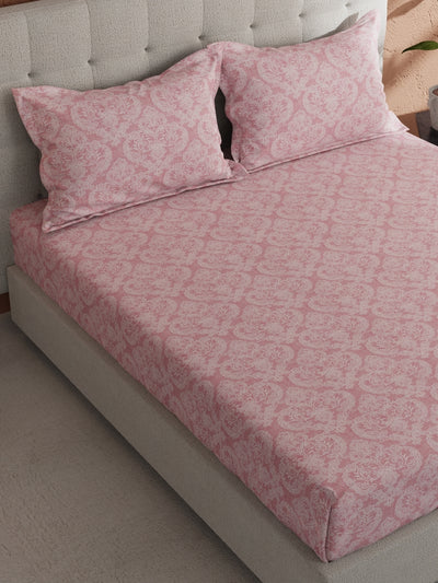 Soft 100% Natural Cotton, King Size Double Bedsheet With 2 Pillow Covers <small> (abstract-pink)</small>