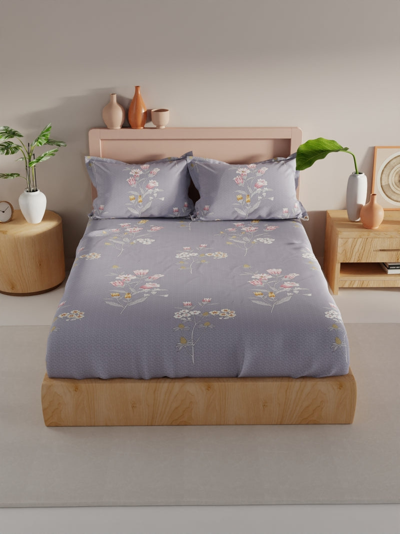 Bamboo Micro King Bedsheet With 2 Pillow Covers <small> (floral-grey/multi)</small>