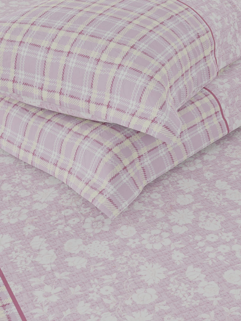 Soft 100% Natural Cotton, King Size Double Bedsheet With 2 Pillow Covers <small> (floral-lilac)</small>