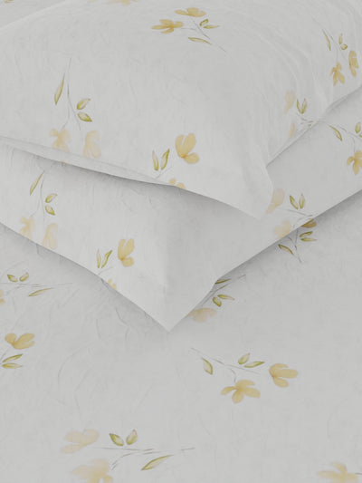 Soft 100% Natural Cotton, King Size Double Bedsheet With 2 Pillow Covers <small> (floral-ivory/yellow)</small>