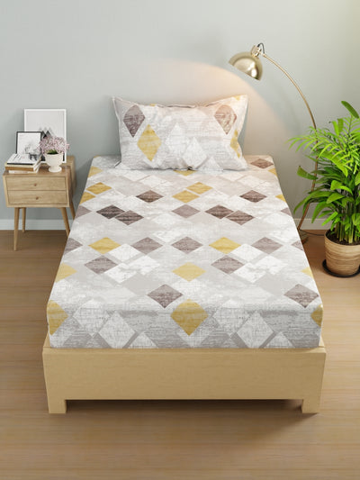 Extra Smooth Micro Single Bedsheet With 1 Pillow Cover <small> (geometric-grey/gold)</small>