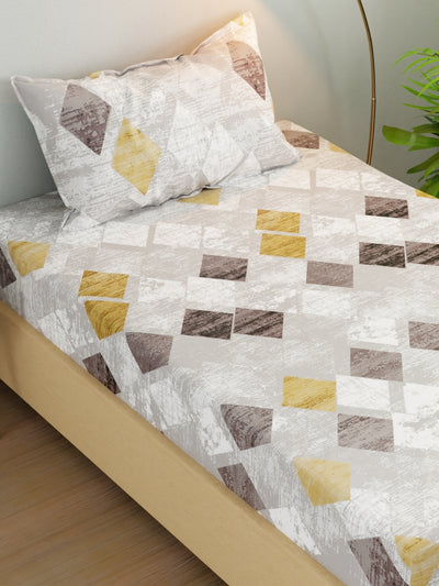 Extra Smooth Micro Single Bedsheet With 1 Pillow Cover <small> (geometric-grey/gold)</small>