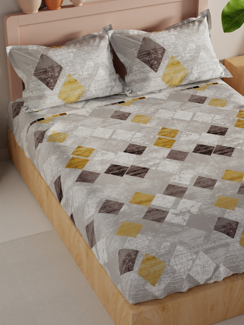 Bamboo Micro King Bedsheet With 2 Pillow Covers <small> (geometric-grey/gold)</small>