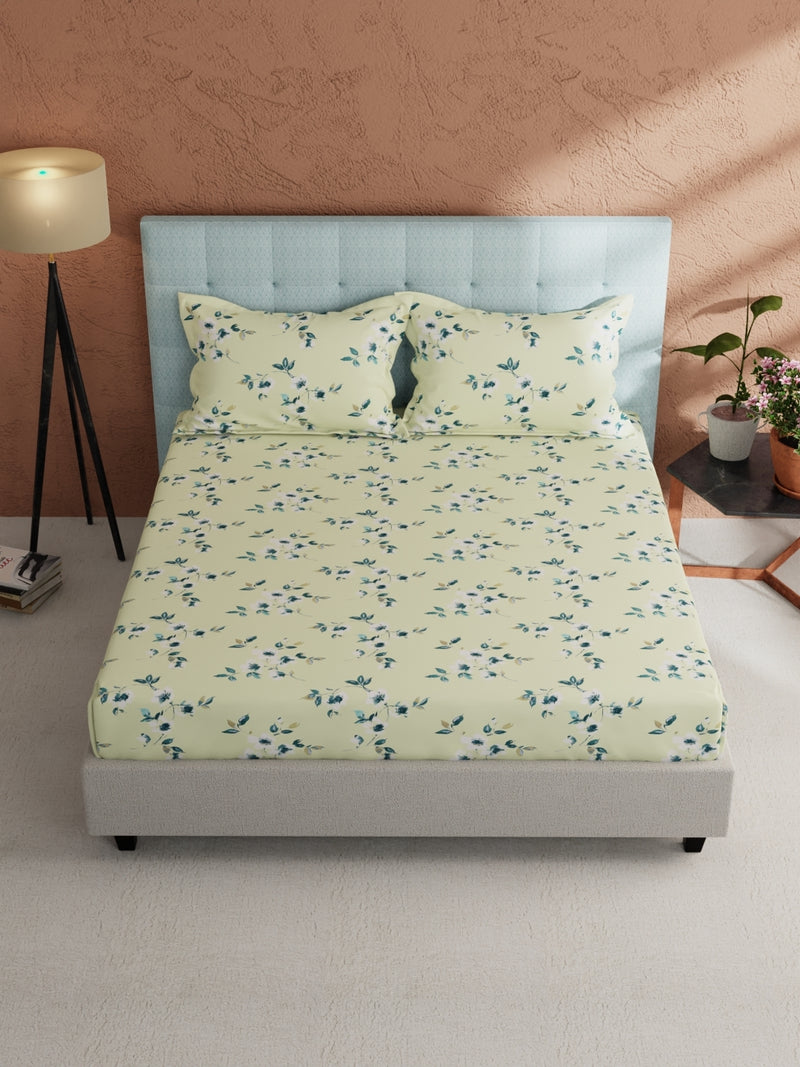 Soft 100% Natural Cotton, King Size Double Bedsheet With 2 Pillow Covers <small> (floral-freshlemon)</small>