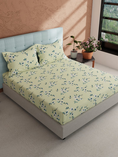 Soft 100% Natural Cotton, King Size Double Bedsheet With 2 Pillow Covers <small> (floral-freshlemon)</small>