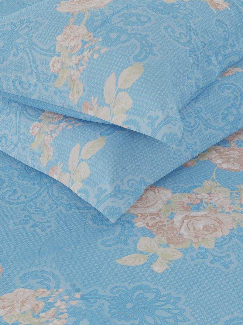Soft 100% Natural Cotton, King Size Double Bedsheet With 2 Pillow Covers <small> (floral-blue)</small>
