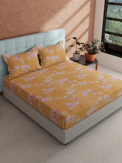 Soft 100% Natural Cotton, King Size Double Bedsheet With 2 Pillow Covers <small> (floral-sand)</small>