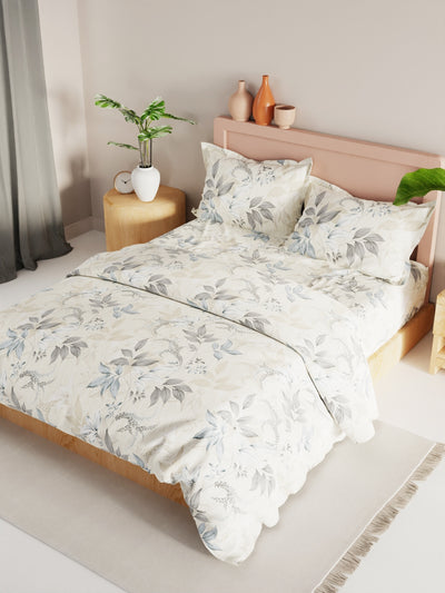 Extra Smooth Double Comforter With 1 Double Bedsheet 2 Pillow Covers, For Ac Room <small> (floral-ecru/grey)</small>