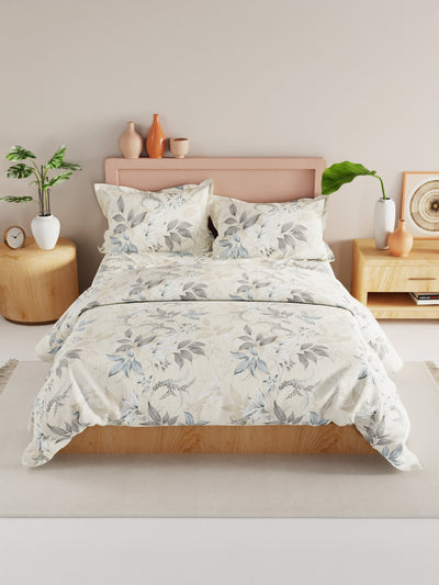 Extra Smooth Double Comforter With 1 Double Bedsheet 2 Pillow Covers, For Ac Room <small> (floral-ecru/grey)</small>