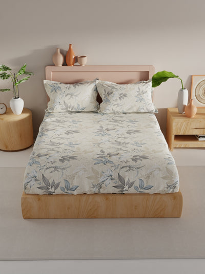 Bamboo Micro King Bedsheet With 2 Pillow Covers <small> (floral-ecru/grey)</small>