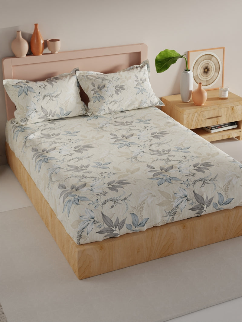 Bamboo Micro King Bedsheet With 2 Pillow Covers <small> (floral-ecru/grey)</small>