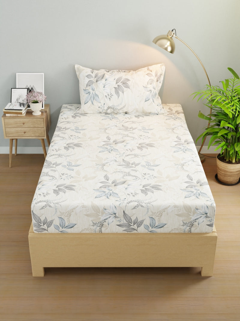Extra Smooth Micro Single Bedsheet With 1 Pillow Cover <small> (floral-ecru/grey)</small>