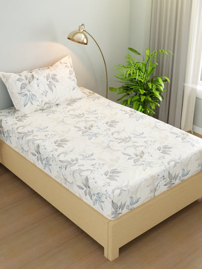 Extra Smooth Micro Single Bedsheet With 1 Pillow Cover <small> (floral-ecru/grey)</small>