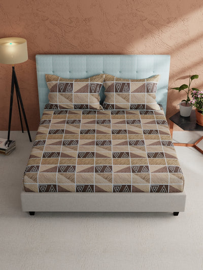 Soft 100% Natural Cotton, King Size Double Bedsheet With 2 Pillow Covers <small> (geometric-brown)</small>