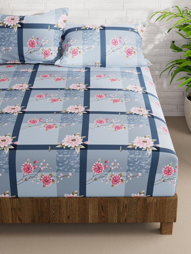 Extra Smooth Micro Double Bedsheet With 2 Pillow Covers <small> (floral-blue/multi)</small>