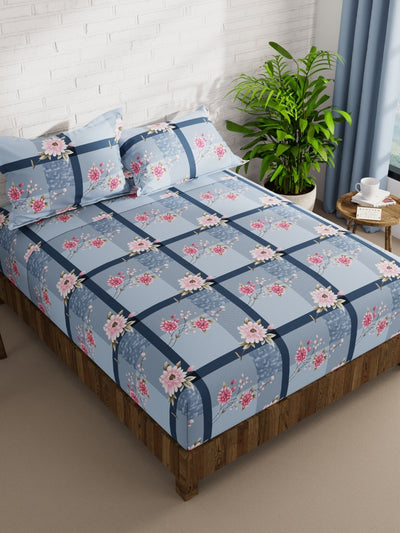 Extra Smooth Micro Double Bedsheet With 2 Pillow Covers <small> (floral-blue/multi)</small>