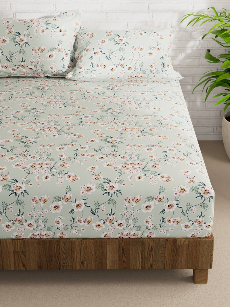 Extra Smooth Micro Double Bedsheet With 2 Pillow Covers <small> (floral-grey/multi)</small>