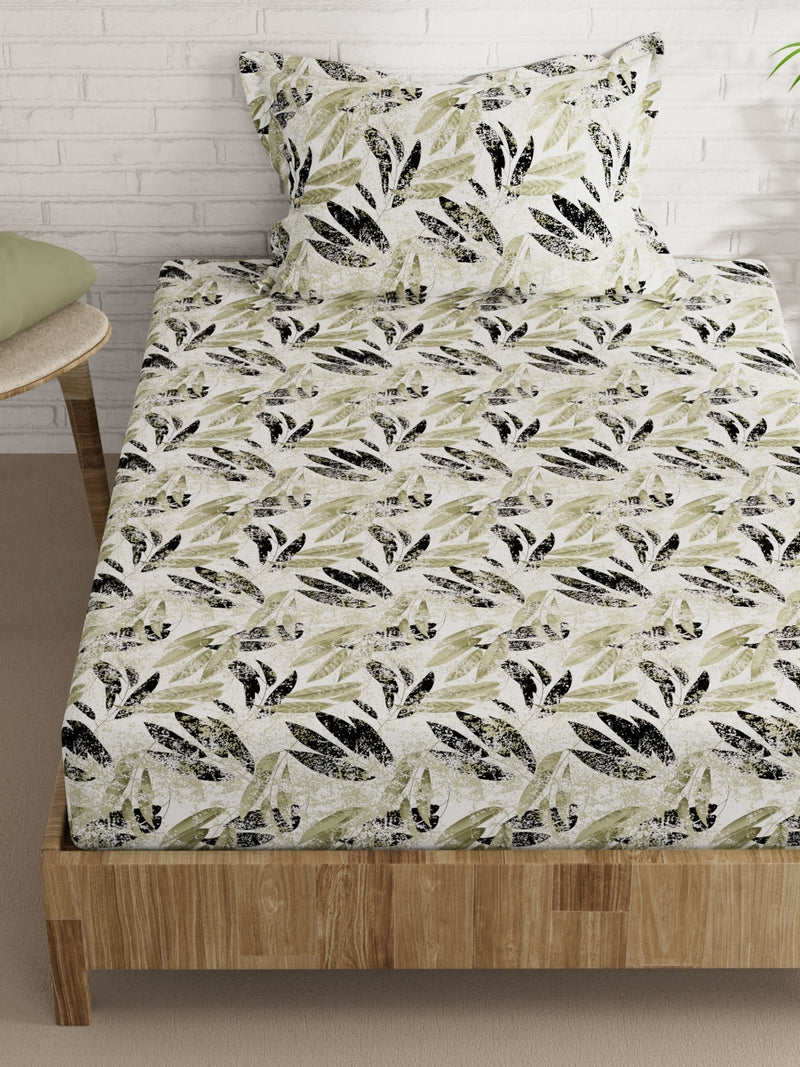 Extra Smooth Micro Single Bedsheet With 1 Pillow Cover <small> (floral-sage/black)</small>