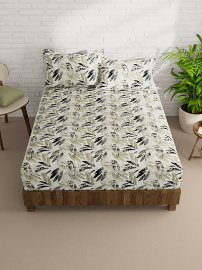 Extra Smooth Micro Double Bedsheet With 2 Pillow Covers <small> (floral-sage/black)</small>