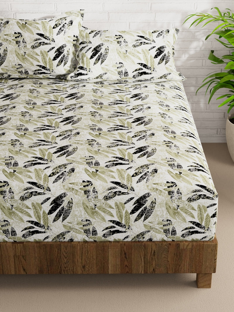 Extra Smooth Micro Double Bedsheet With 2 Pillow Covers <small> (floral-sage/black)</small>