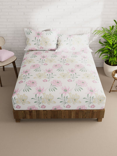 Extra Smooth Micro Double Bedsheet With 2 Pillow Covers <small> (floral-pink/white)</small>