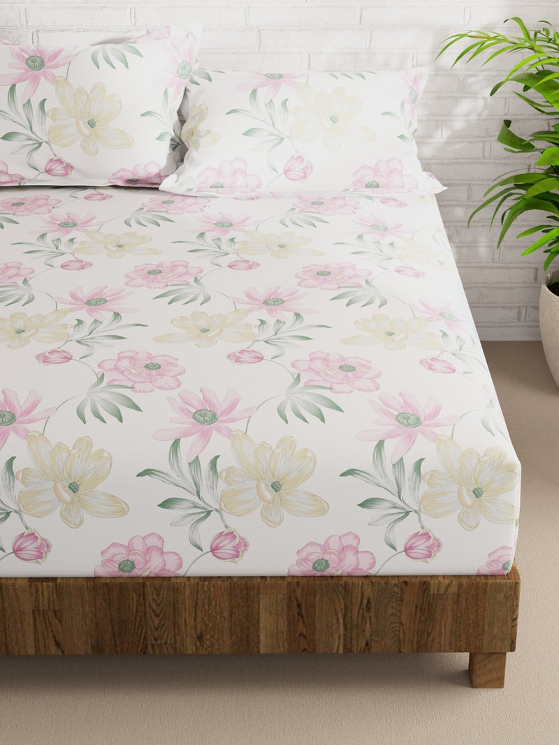 Extra Smooth Micro Double Bedsheet With 2 Pillow Covers <small> (floral-pink/white)</small>