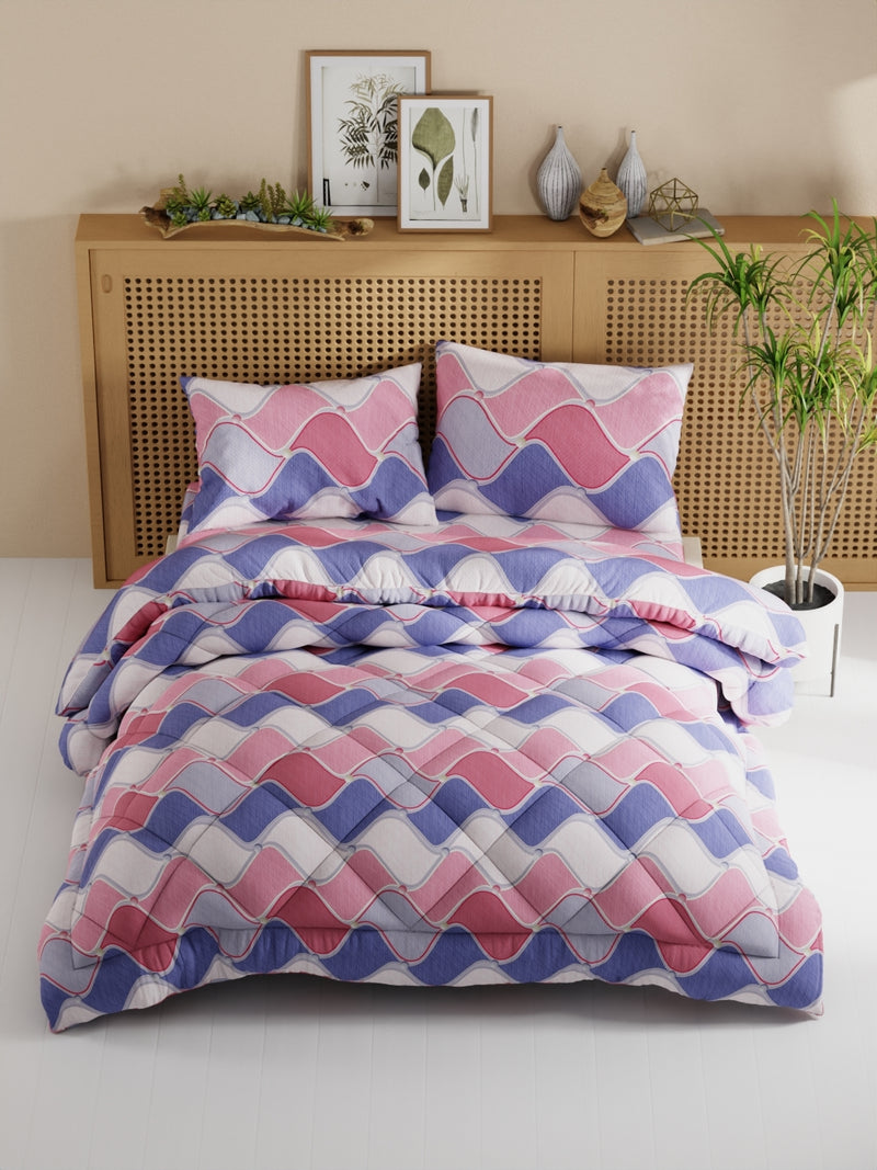 Extra Smooth Micro Double Comforter With 1 Double Bedsheet And 2 Pillow Covers For All Weather <small> (geometric-blue/multi)</small>
