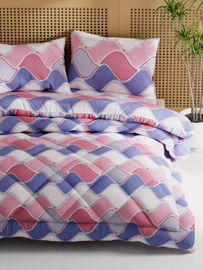 Extra Smooth Micro Double Comforter With 1 Double Bedsheet And 2 Pillow Covers For All Weather <small> (geometric-blue/multi)</small>
