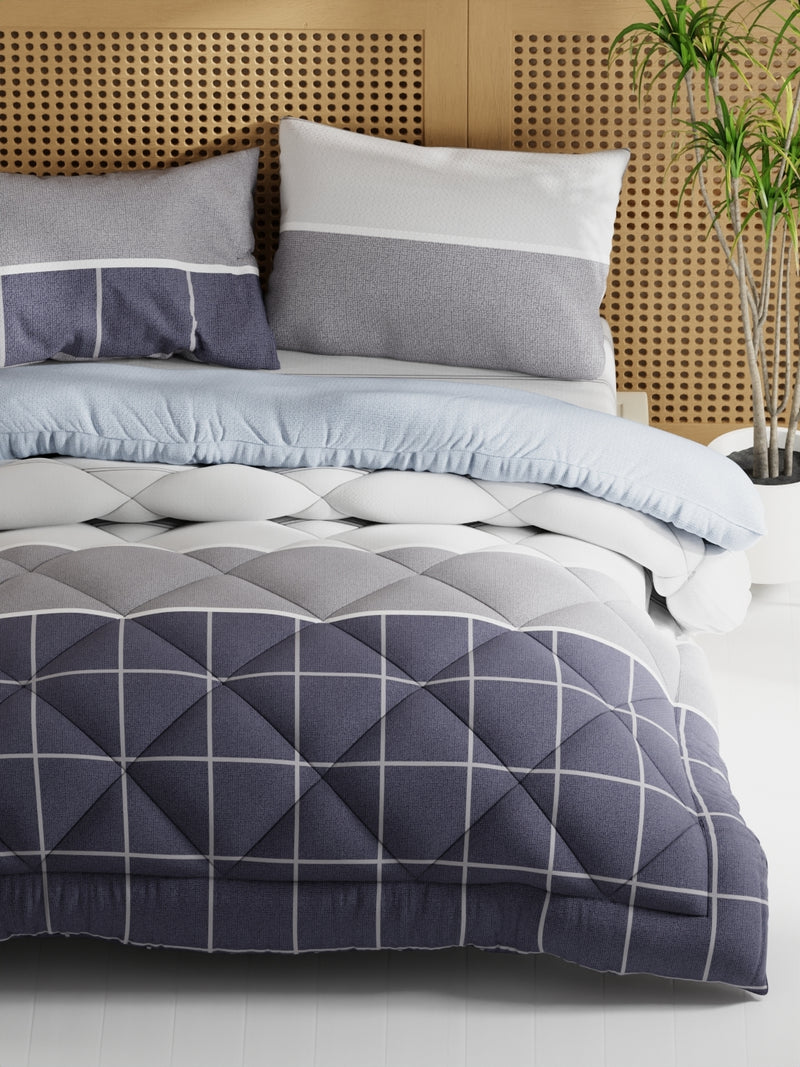 Extra Smooth Micro Double Comforter With 1 Double Bedsheet And 2 Pillow Covers For All Weather <small> (geometric-charcoal)</small>