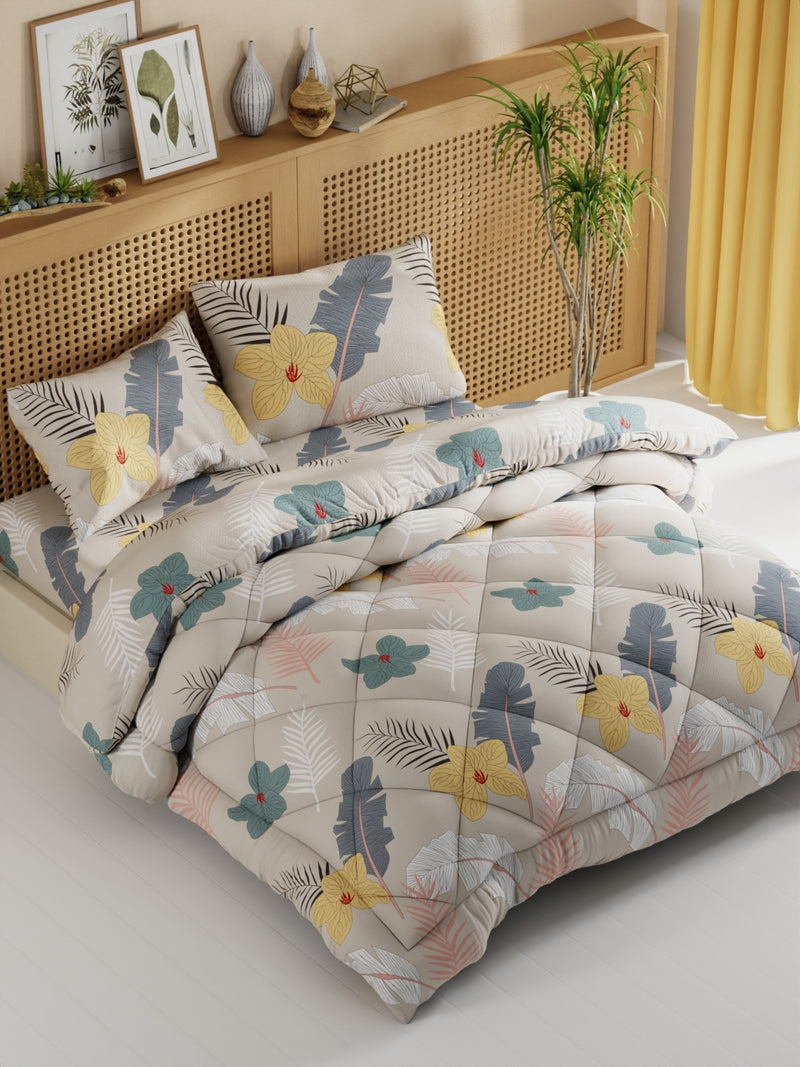Extra Smooth Micro Double Comforter With 1 Double Bedsheet And 2 Pillow Covers For All Weather <small> (floral-biscuit)</small>