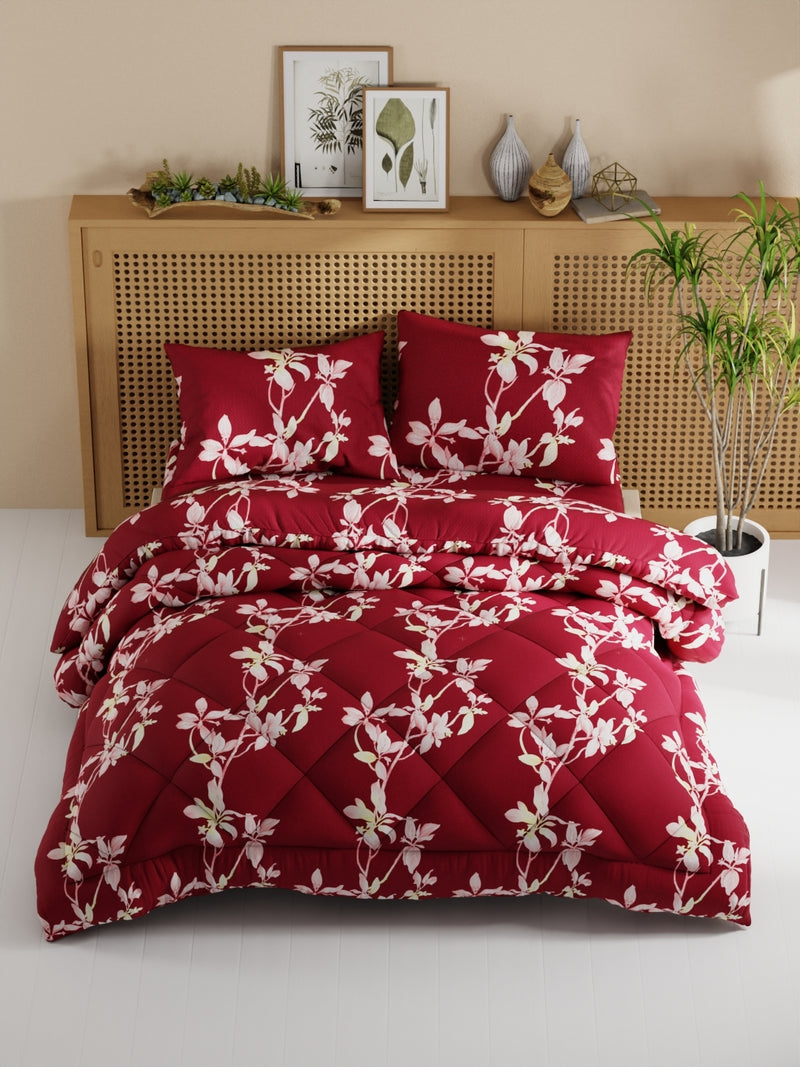 Extra Smooth Micro Double Comforter With 1 Double Bedsheet And 2 Pillow Covers For All Weather <small> (floral-red)</small>